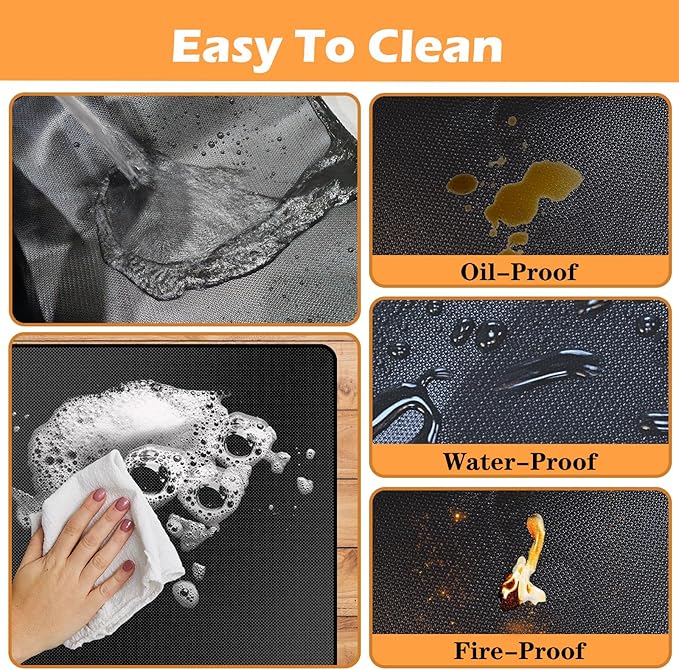 Grill Floor Mat, Fiberglass Silicone-Coated, Black, 76 x 48 Inch