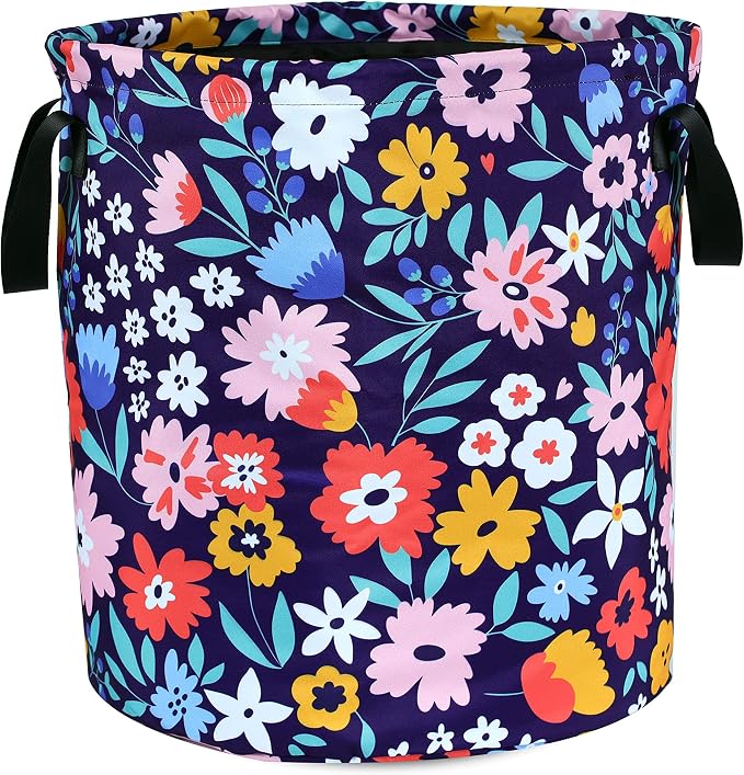 Folk Floral Art Laundry Basket Beautiful Flowers Foldable Oxford Cloth Funny by NUTAINLA