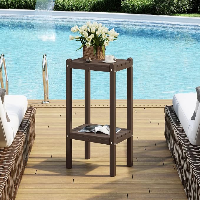 Costaelm Outdoor Side Table, 2-Tier Small Patio Coffee Tables - Image 2