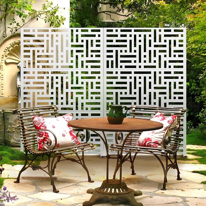 Metal Privacy Screen Outdoor 72" H×47" W, Freestanding Decorative Privacy Screen - Image 3