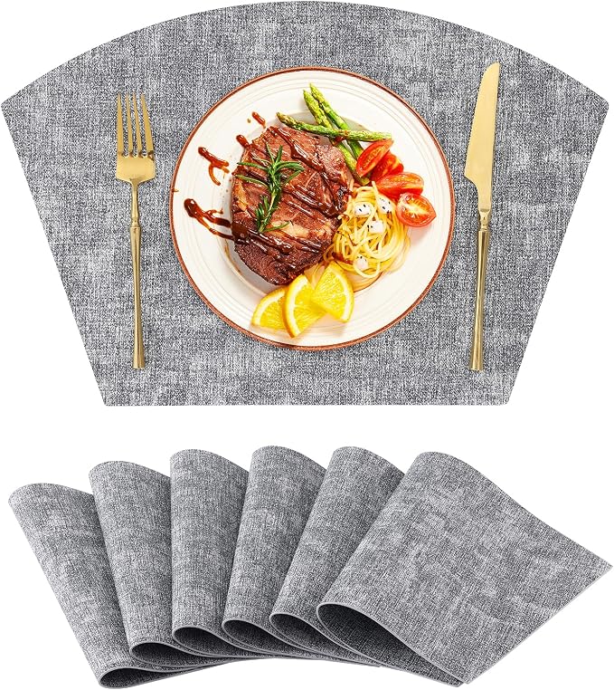 Homaxy Round Table Placemats Set of 6, Washable Wedge Shaped Faux Leather Table by Homaxy