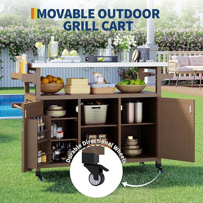 Garvee Outdoor Grill Cart with Storage, Outdoor Bar Cart Rolling BBQ Movable - Image 5