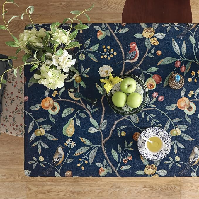 Linen Table Cloth Rectangle, Wrinkle Resistant French Blue Tablecloth Print - Image 4