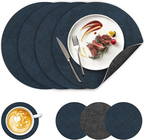 13" Round Placemats Set of 4, NCUE Dual-Sided Faux Leather Heat Resistant Table by NCUE