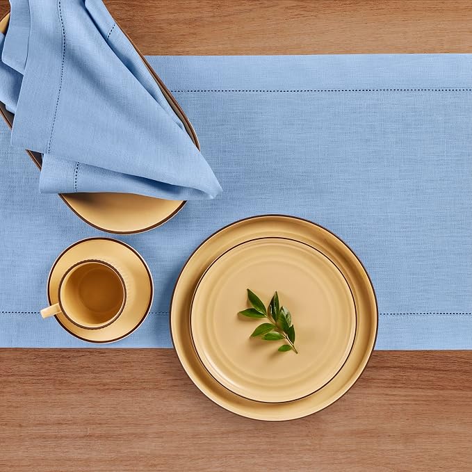 Solino Home Linen Cornflower Blue Table Runner 120 Inches Long - Image 3