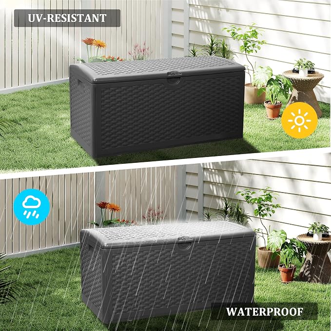 90 Gallon Resin Deck Box, Waterproof Outdoor Storage Bin - Image 4