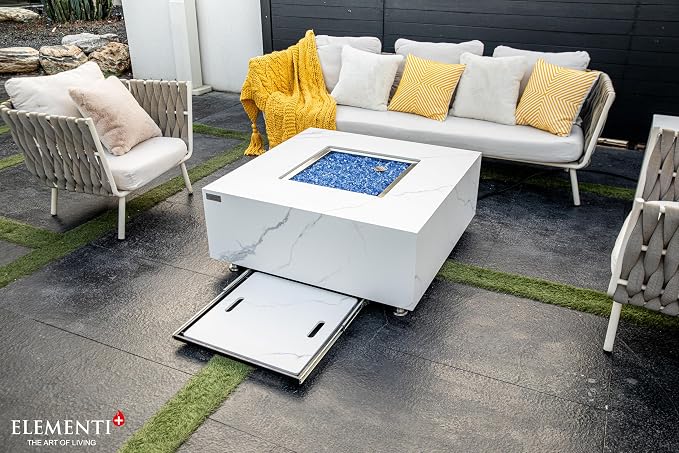 Elementi+ | Bundle Bianco Gas Fire Pit | Marble Porcelain & Metal Frame | 40" - Image 4