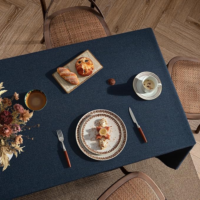 MIULEE Navy Blue Linen Polyester Tablecloth 60x84 Inch Rectangle Table Cloth - Image 7