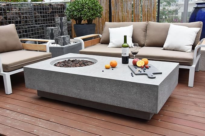 Elementi | Metropolis Gas Fire Pit Cast Concrete 56" Rectangular Fire Table - Image 9