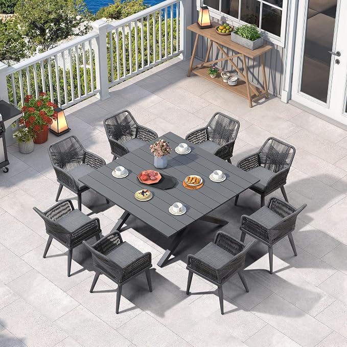 PURPLE LEAF 9 Pieces Outdoor Dining Set All-Weather PE Rattan Outdoor Patio by PURPLELEAF