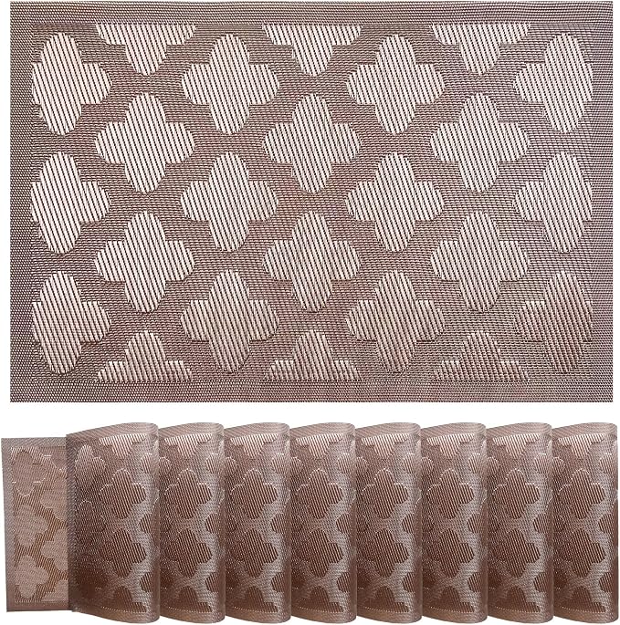 Elegant Placemats Vinyl Woven Heat-Resistant Placemats Set of 8 Washable Easy by PandaPalm