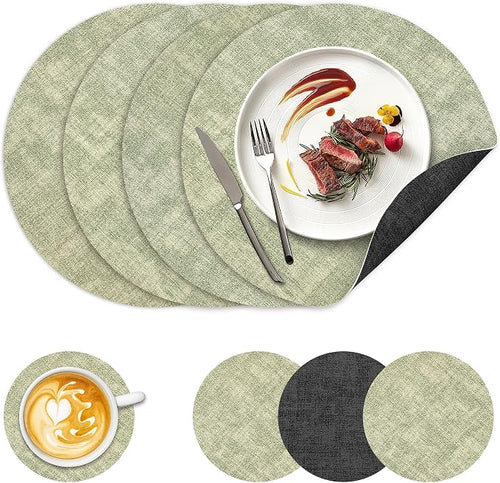 13" Round Placemats Set of 4, NCUE Dual-Sided Faux Leather Heat Resistant Table by NCUE