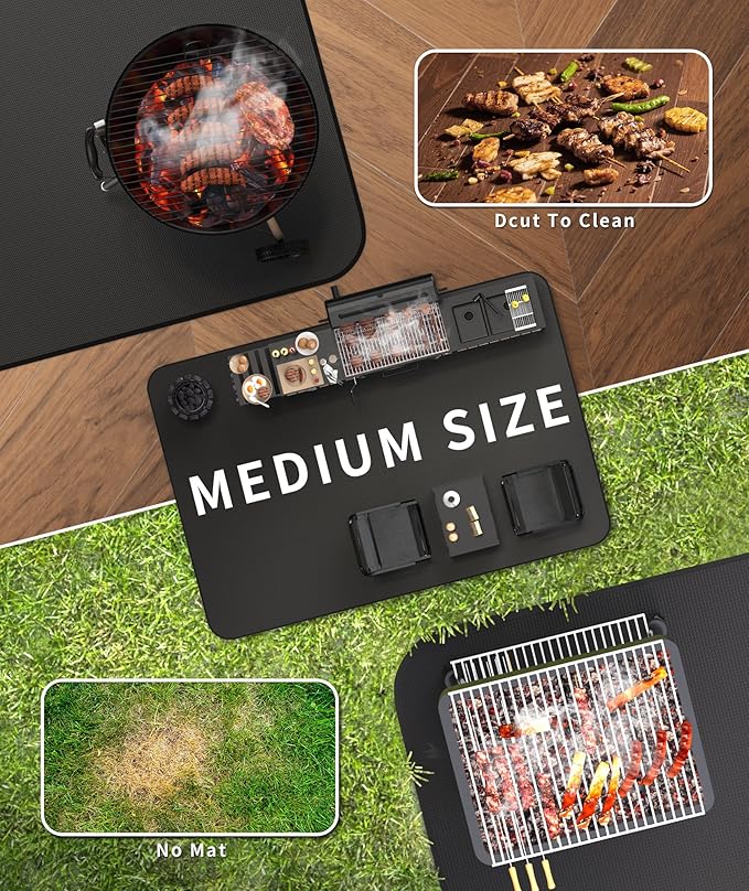 Grill Floor Mat with Silicone Fiberglass Coating, Fireproof and Waterproof