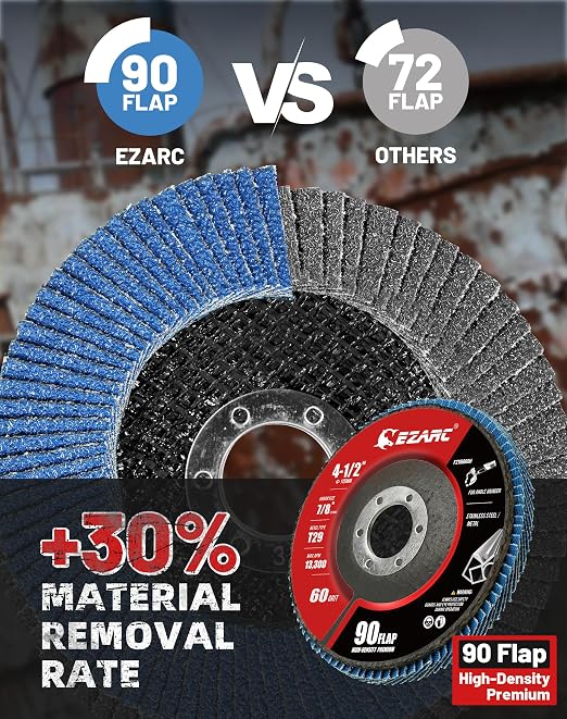EZARC Flap Discs 60 Grit, 4.5" x 7/8" High Density Jumbo Zirconia Flap Sanding - Image 3