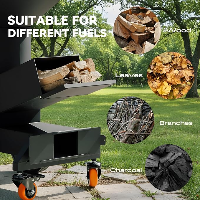 3-in-1 Rocket Stove with Griddle, Grate & Pot Rack, Large Wood BBQ Grill with - Image 5