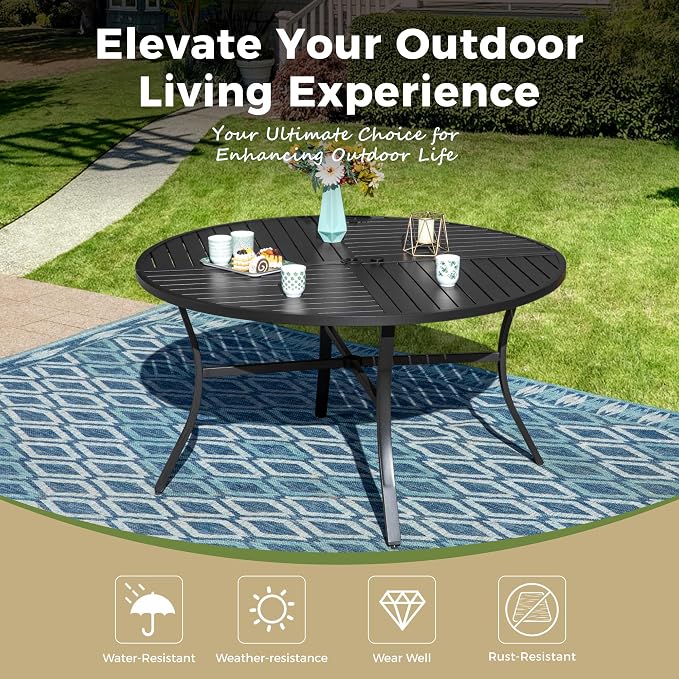 Outdoor Patio Round Dining Table, All Weather Wrought Iron Black Outdoor Table - Image 7