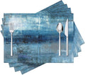 Modern Art Placemats Set of 4 Blue and Grey Abstract Painting Place Mats by Fjogymlea