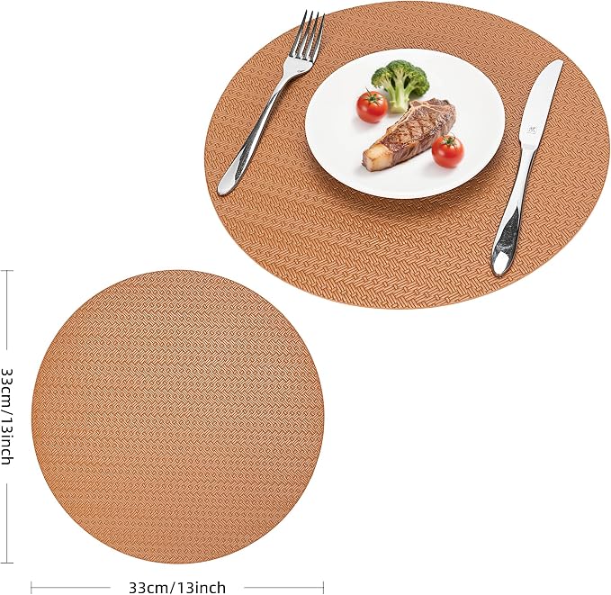 Round Faux Leather Placemats Set of 6 – 13 Inch Vinyl Mats, Heat Resistant - Image 7