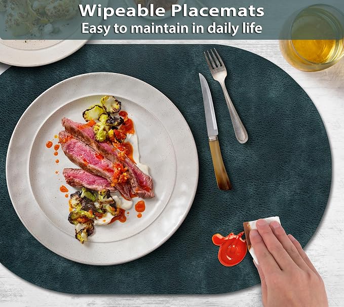 ADRIMER Placemats, Heat Resistant Oval Placemats Set of 6 Washable 12 x 17 Inch - Image 3