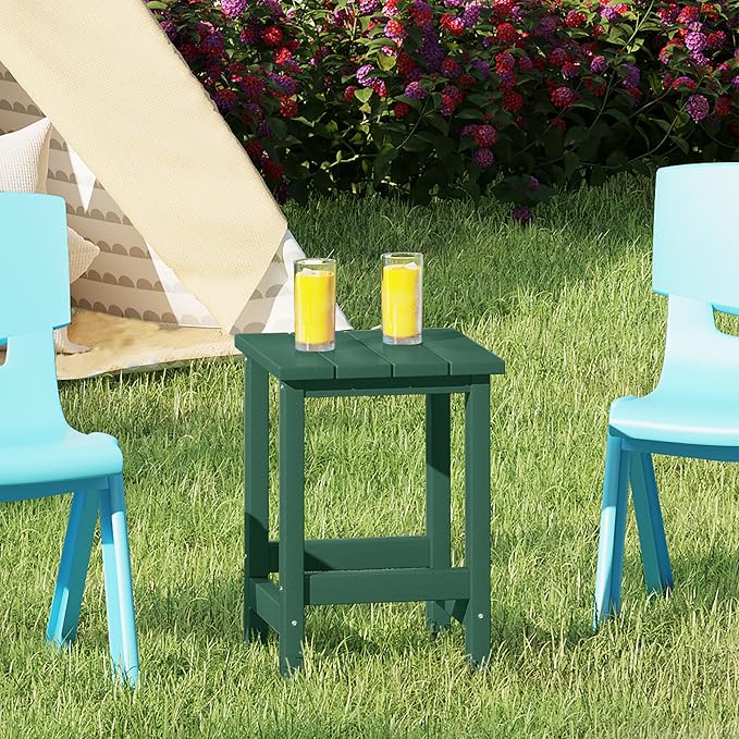 Costaelm Kids Outdoor Side Table, Small Patio HDPE Adirondack Square Table - Image 2