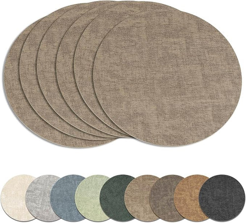 13" Round Placemats Set of 6, Reversible Faux Leather Heat Resistant Table Mats by NCUE