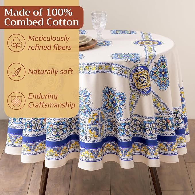 Maison d'Hermine Premium Table Cloth Round Table 100% Cotton 70 Inches - Image 4