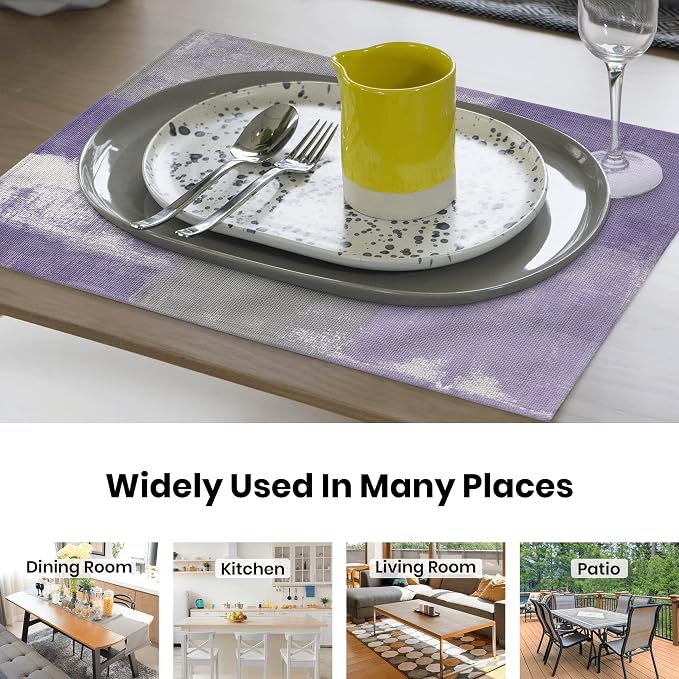 Modern Art Placemats Set of 4 Purple Abstract Painting Place Mats Washable - Image 5