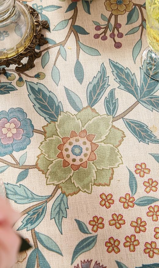 Designer Vintage Linen Rectangle Tablecloth, William Morris Floral Table Cloth - Image 5