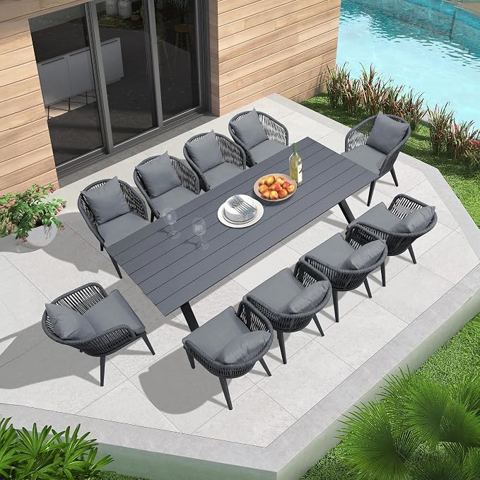 PURPLE LEAF 11 Pieces Patio Dining Set Wicker Outdoor Furniture Rectangular - Image 2