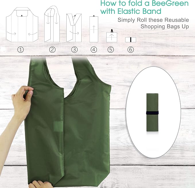 BeeGreen Dark Green Reusable Grocery Bags Bulk 10 Packs, Kitchen Reusable - Image 3