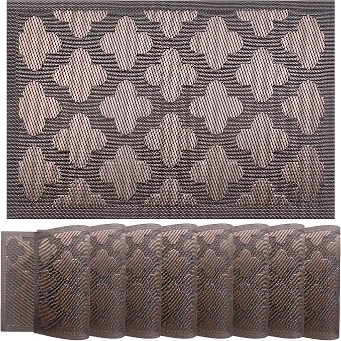 Elegant Placemats Vinyl Woven Heat-Resistant Placemats Set of 8 Washable Easy by PandaPalm