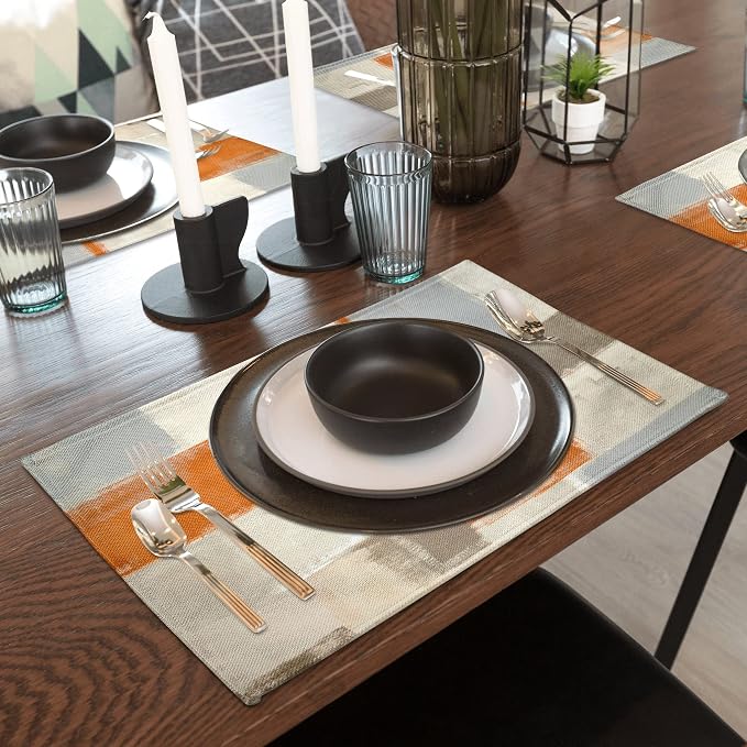 Modern Art Placemats Set of 4 Orange Abstract Painting Place Mats Washable - Image 7