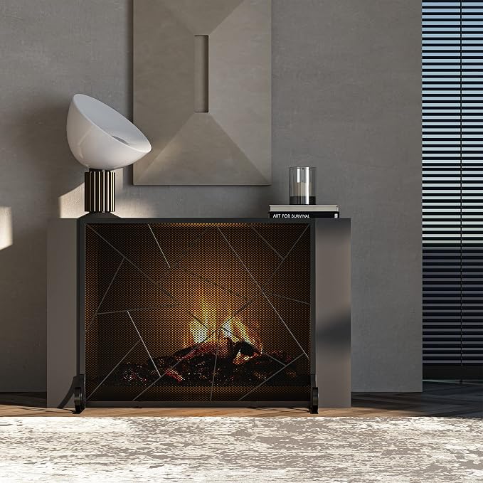 Fire Beauty Fireplace Screen Decorative Mesh Geometric Fire Spark Guard Gate - Image 3