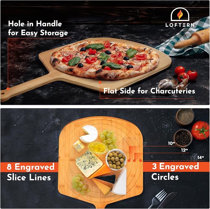 Loftern Wooden Pizza Peel 14 Inch Board - Image 2