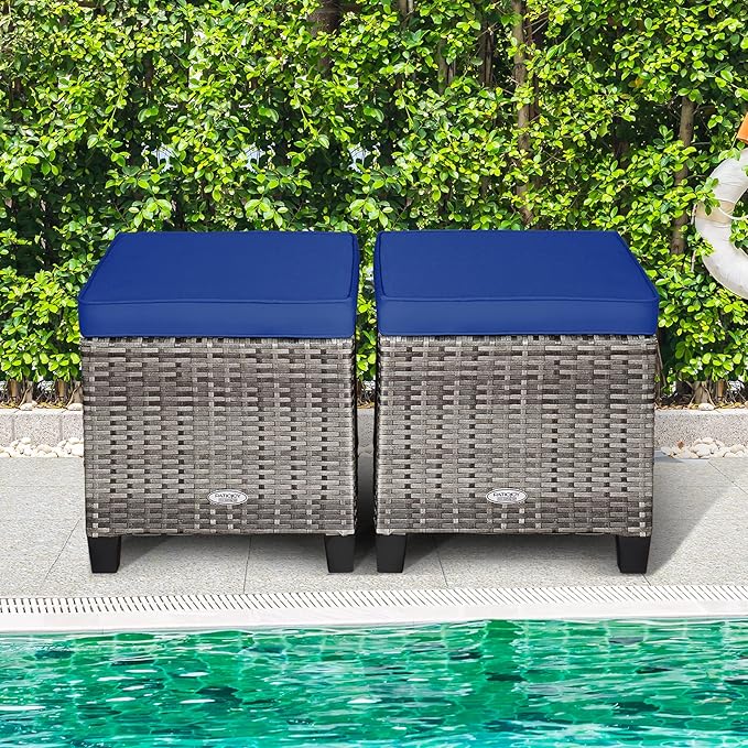 Tangkula 2 Pieces Patio Rattan Ottomans, Outdoor Wicker Footstool Footrest Seat - Image 4
