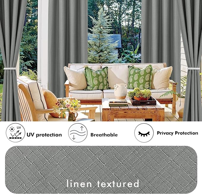 HolidayIdeas 4 Panels Linen Outdoor Curtains - Image 3