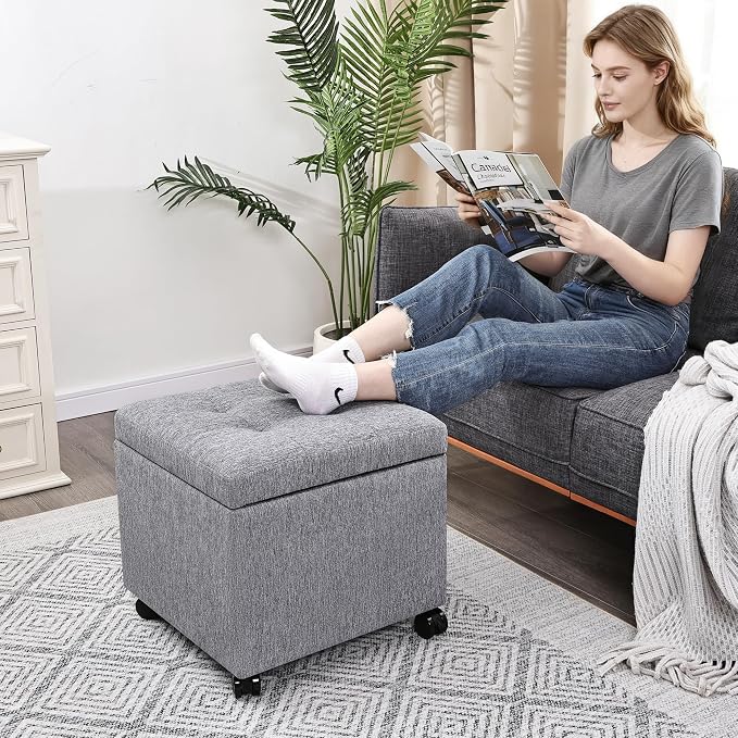 Homebeez Multifunctional Space-Saving Linen Storage Ottoman - Image 4