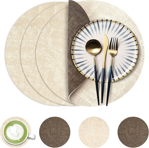 13-Inch Faux Leather Round Placemats Set of 4, Waterproof Anti-Slip Dual Sided by Fyvva