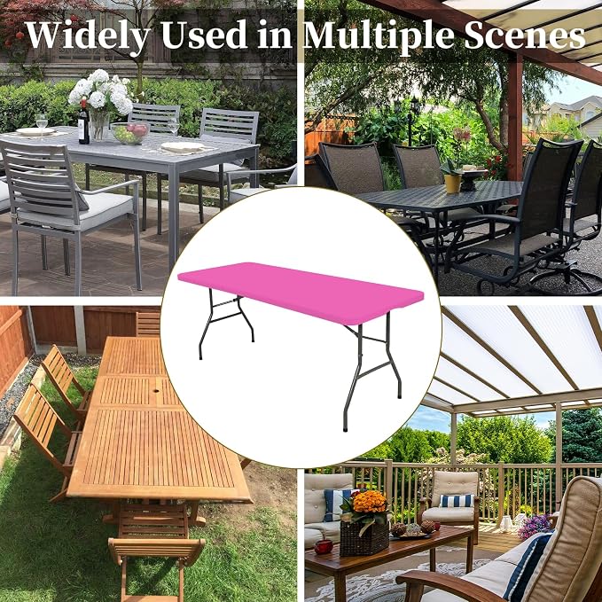 10 Pack Fitted Tablecloth for 8 Foot Rectangle Tables, Hot Pink Elastic Outdoor - Image 4