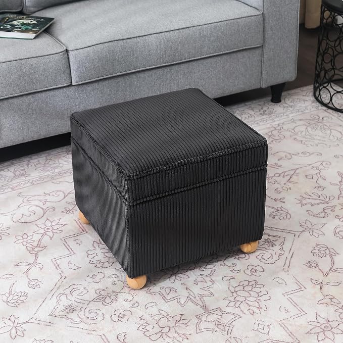 Adeco 17 Inch High Striped Flannel Black Cube Ottoman Storage, 3D Embossed - Image 3