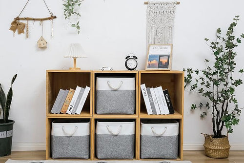 13 x 13 Inch Cube Storage Bins, 4 Pack Large Collapsible Fabric Storage Bin - Image 2
