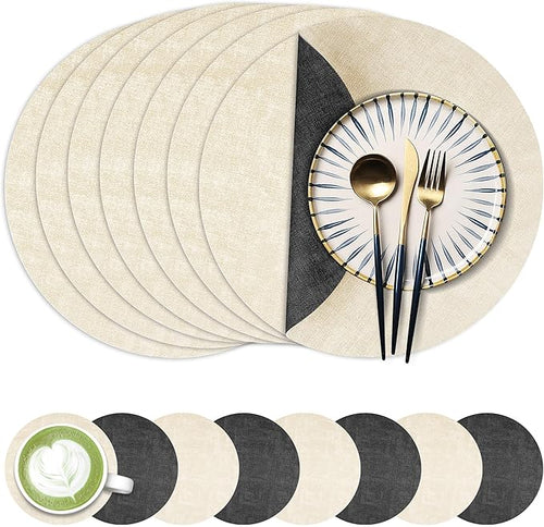 13-Inch Faux Leather Round Placemats Set of 8, Waterproof Anti-Slip Dual Sided by Fyvva
