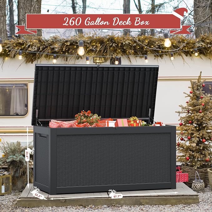NUNU LAB 260 Gallon Outdoor Storage Box, Resin Large Sturdy Deck Box, Backyard - Image 2