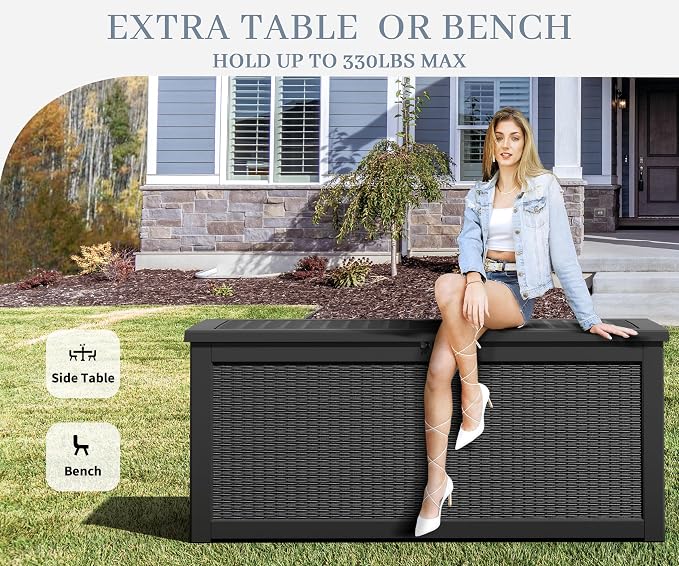 NUNU LAB 260 Gallon Outdoor Storage Box, Resin Large Sturdy Deck Box, Backyard - Image 3