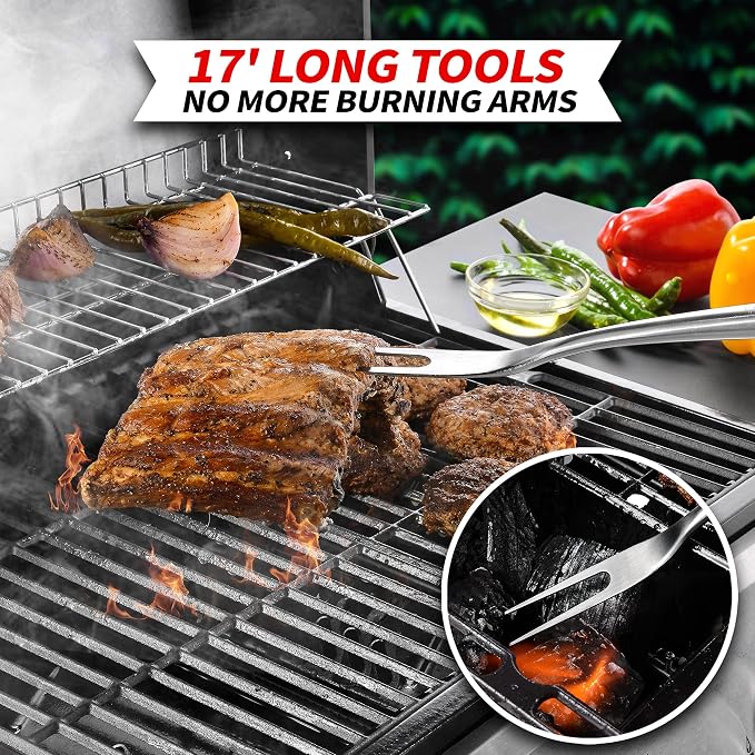 Heavy-Duty Rose Wooden BBQ Grilling Tools Set. Extra Thick Stainless Steel - Image 6