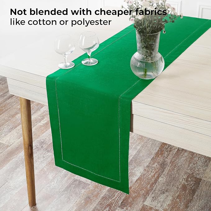 D'Moksha Homes Linen Kelly Green Table Runner 84 Inches Long - Image 4