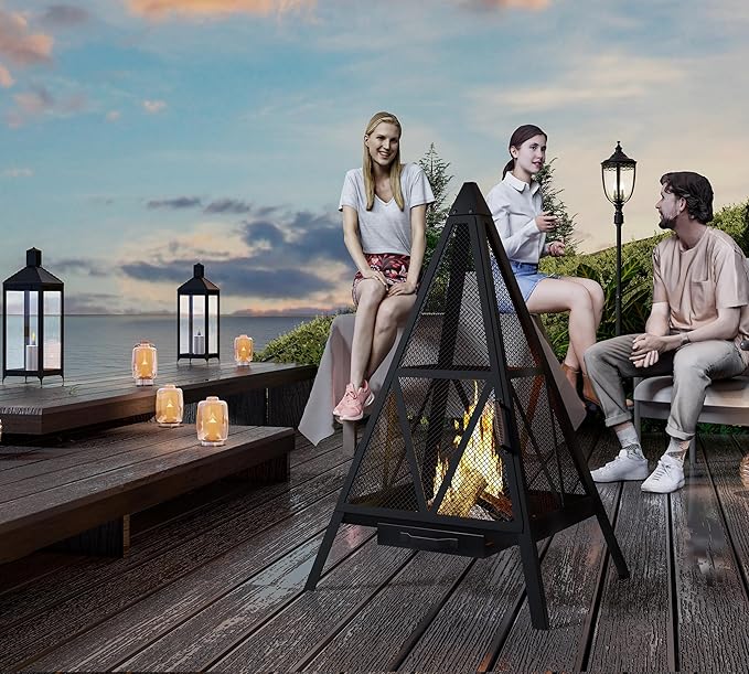 Kingson Pyramid Fire Pit, Heavy-Duty Steel Smokeless Wood Burning Fire Bowl by Kingson