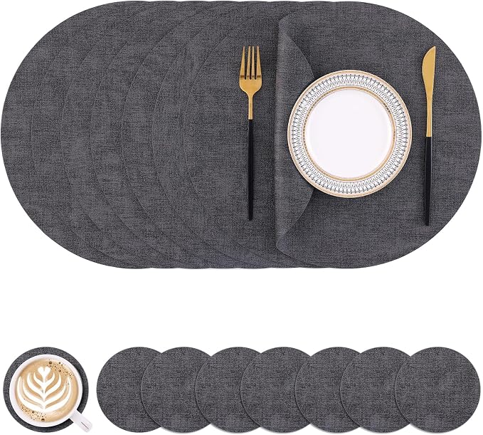 Homaxy Round Faux Leather Placemats and Coasters, Washable Dual-Side Table Mats by Homaxy