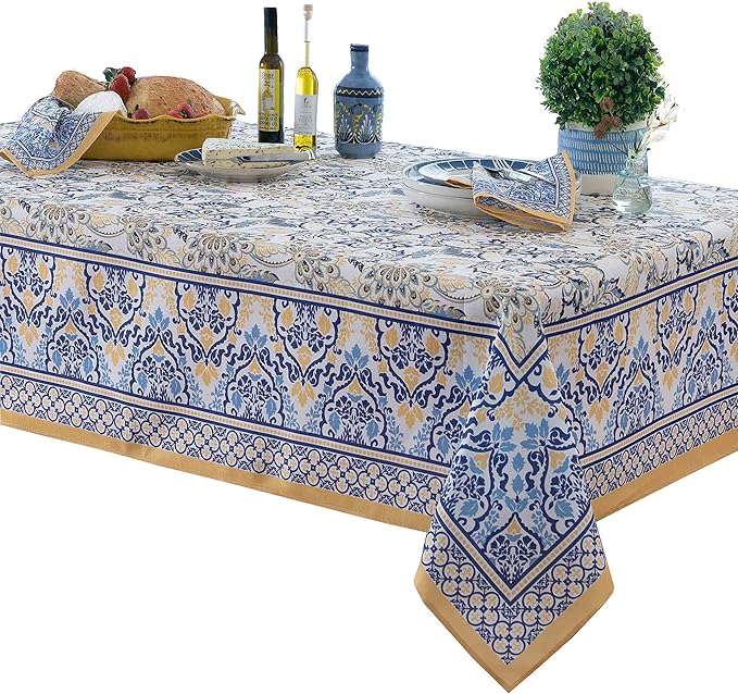 Home Bargains Plus Square Fabric Tablecloth, 52 x 52 Inch, Allure Yellow and - Image 2