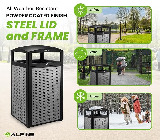Alpine Industries 40 Gallon Commercial Outdoor Trash Can, Metal - Image 3